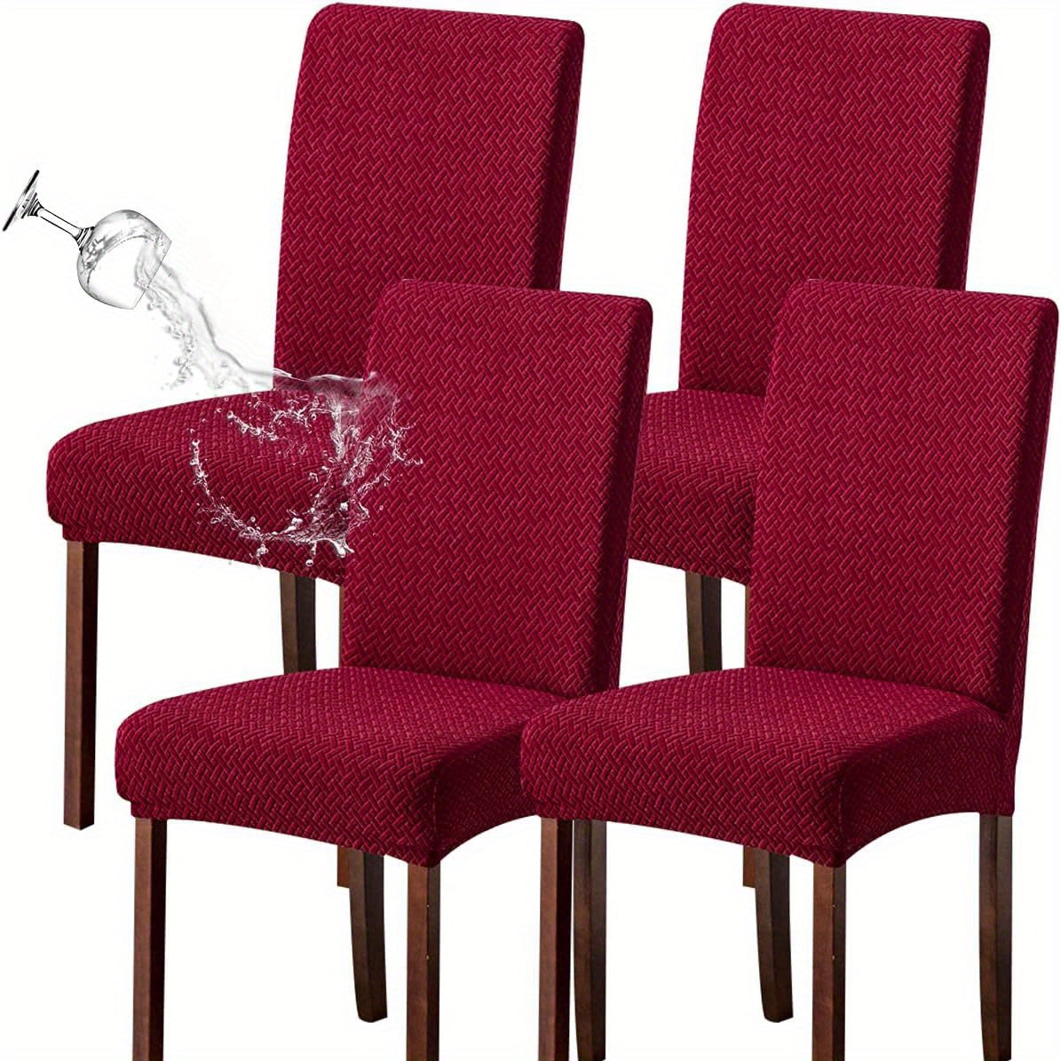 Chair Covers for Dining Room Set of 4 & 6 - Stretch Polar Fleece Jacquard Slipcovers with Elastic Band, Machine Washable Removable Seat Covers for Kitchen Dining Chairs, Multiple Colors
