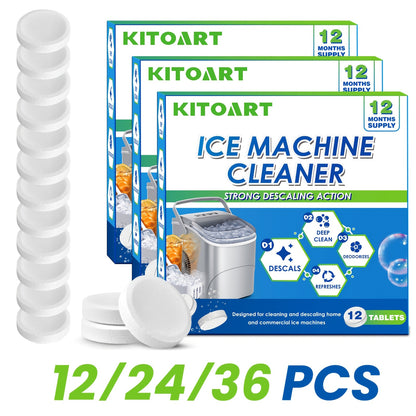 Ice Maker Cleaning Tablets 12/24/36 Pack – Deep Cleaning Descaler & Deodorizer, Food-Grade Citric Acid, Nickel-Safe, No Residue, Compatible with All Countertop & Portable Ice Machines