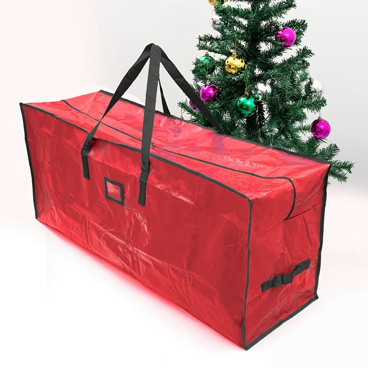 Christmas Tree Storage Bag PVC Extra Large – Fits Trees Up to 7.5 Feet, Durable Waterproof Material with Double Zippers & Strong Handles, Xmas Holiday Tree Organizer, Red