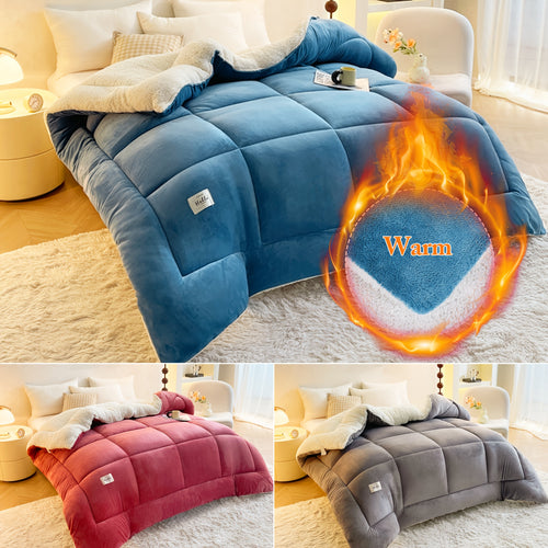 All Season Comforter Thick Soft Quilted Duvet Machine Washable Box Stitch Solid Color – Twin Full Queen King Breathable Warm Bedroom Comforter for Fall Winter Rouge Black Grey Blue Green