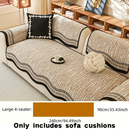 Chenille Sofa Cover Cushion 2 3 4 Seater Non-Slip Anti-Scratch Couch Protector, Premium Minimalist Sofa Slipcover All Season Universal Fit for Living Room Bedroom, Black Grey Beige Coffee