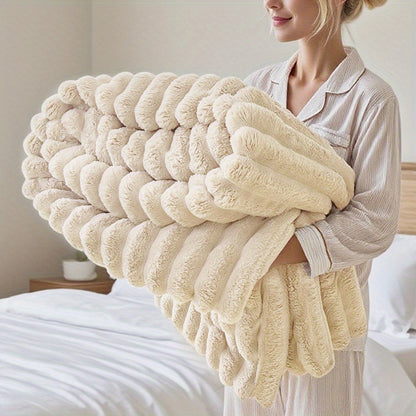 Striped Throw Blanket Ultra Soft Warm Faux Fur Blanket for Sofa Couch Bed, Lightweight Skin-Friendly All-Season Blanket for Bedroom Office Travel Camping, Cozy Gift for Women Men
