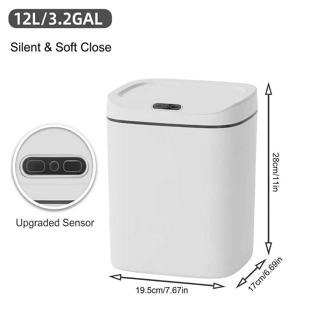Motion Sensor Trash Can Small Touchless Lidded Smart Waste Bin – 3 to 4 Gallon Automatic Sensor Garbage Can for Bathroom, Kitchen, Office & Home, Minimalist Design