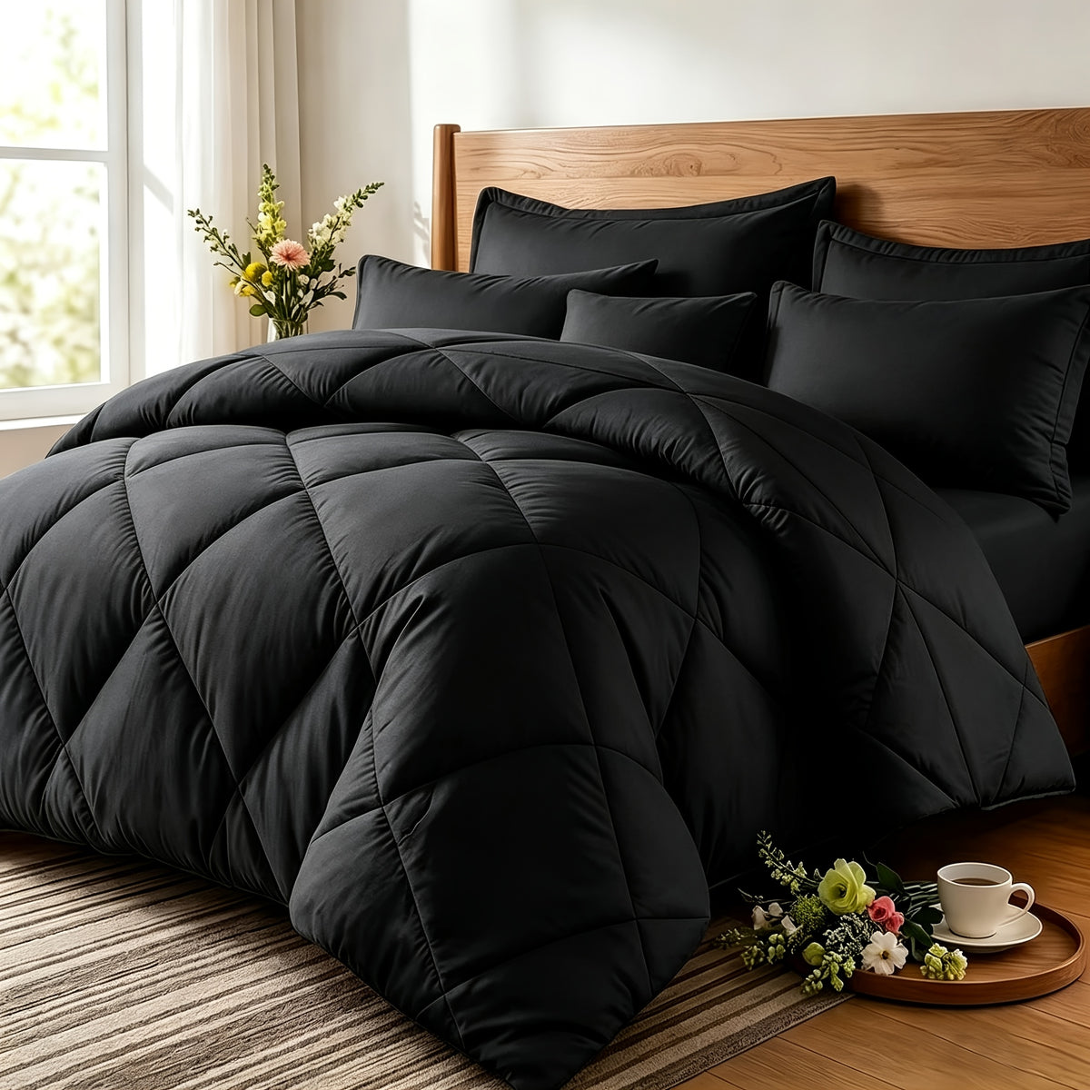 Thin Quilt Bedding Set with Pillowcases Lightweight Breathable Summer Comforter Solid Color Bed Quilt Twin Full Queen King Size Soft Fiber Filled Blanket for Bedroom