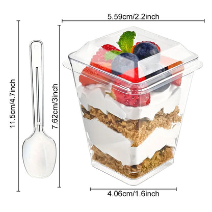 Plastic Dessert Cups with Lids & Spoons 5oz 8oz – 25 50 100 150 200 Pack Mini Pudding Cups for Party Family Gathering Camping Picnic