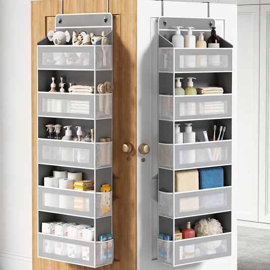 Over the Door Organizer 10-Pocket 5-Tier Hanging Storage 44LB Capacity - No Assembly Breathable Fabric Door Pocket Organizer for Bedroom Bathroom Pantry Kitchen Dorm