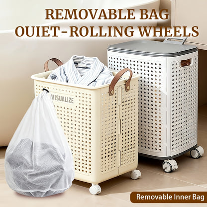 Foldable Laundry Hamper with Wheels – Large Dirty Clothes Basket with Lid for Bedroom Bathroom Dorm RV Home Storage Organizer