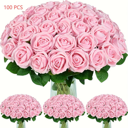 Artificial Roses Bulk with Long Stems Real Touch Velvet Fake Rose Flowers for Wedding Centerpieces, Bridal Bouquet, Valentine's Day, Mother's Day & Home Decor – 50 or 100 Pcs (Red, White, Pink, Black, Blue)