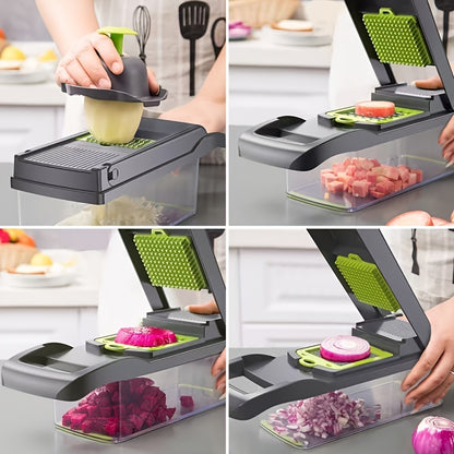 Vegetable Chopper 14-in-1 Multifunctional Food Chopper with Large Capacity Collector | Stainless Steel Blades, Egg Separator, Easy Clean, Dicer Slicer Grater for Vegetables Fruits