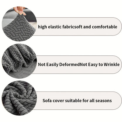 Stretch Jacquard Sofa Cover Non-Slip Elastic Furniture Protector for 1 2 3 4 Seater & L-Shaped Sectional Sofa – Wear-Resistant Polyester Slipcover, Machine Washable, Living Room Bedroom, 5 Colors