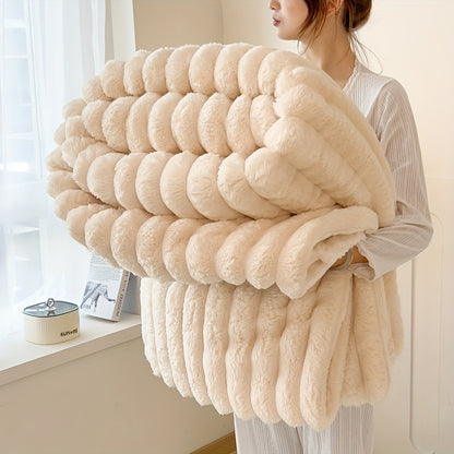 Faux Rabbit Fur Fleece Blanket Ultra-Soft 3D Double-Sided Throw – All-Season Plush Blanket for Bed, Couch & Travel, Multi-Color in 4 Sizes: White, Pink, Gray, Khaki, Purple & More