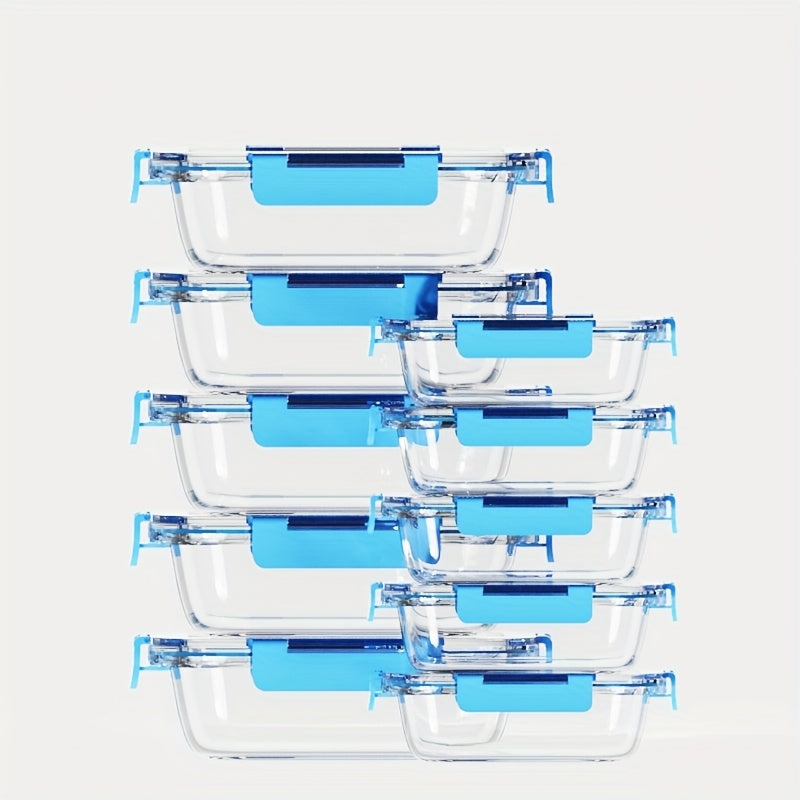 Glass Food Storage Containers 20-Piece Set 10 Containers + 10 Airtight Lids Stackable Meal Prep Containers, Oven Microwave Refrigerator & Dishwasher Safe – Space-Saving Kitchen Organization