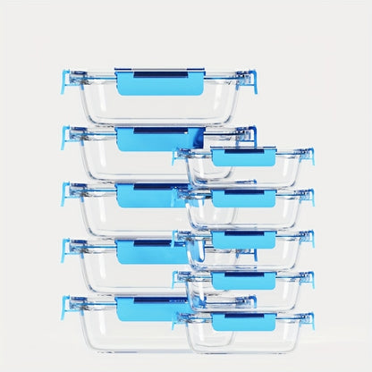 Glass Food Storage Containers 20-Piece Set 10 Containers + 10 Airtight Lids Stackable Meal Prep Containers, Oven Microwave Refrigerator & Dishwasher Safe – Space-Saving Kitchen Organization