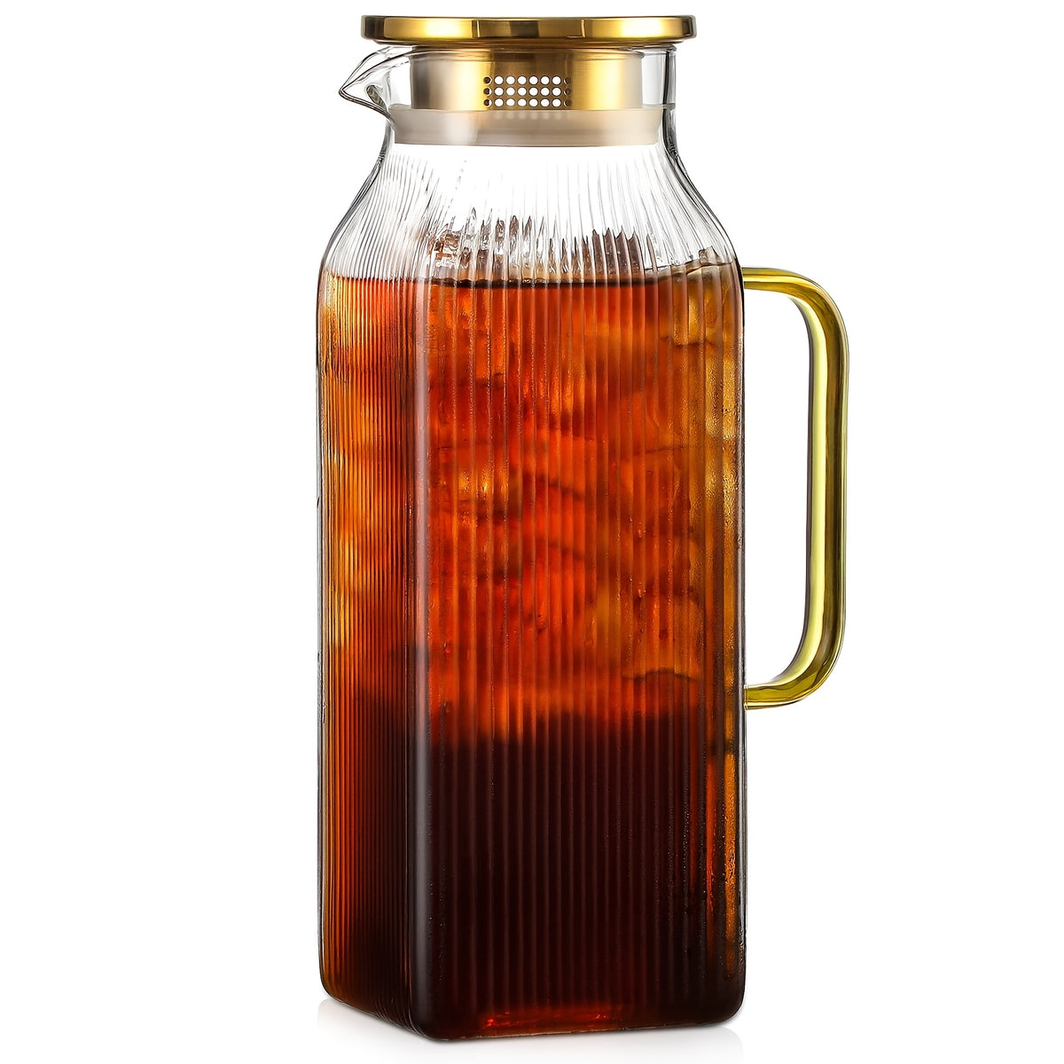 Glass Pitcher with Lid & Handle 68oz – Borosilicate Water Jug for Fridge, Iced Tea, Coffee Carafe & Cold Drinks, Heat Resistant, 304 Stainless Steel Lid, 1 or 2 Pack