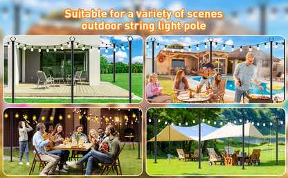 Outdoor String Light Poles 4 Pack 11.1FT Heavy Duty Rustproof Metal Ground Stake Stand for Patio Garden Backyard Wedding Halloween Fall Party Decor