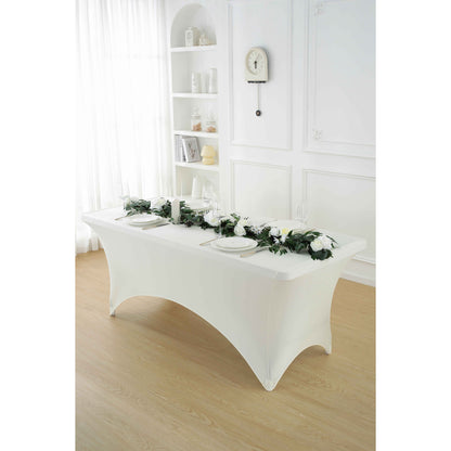 Spandex Tablecloth Fitted Stretch Table Cover 4ft 6ft 8ft - Wrinkle-Free Rectangle Table Cloth for Wedding, Party, Event, Banquet - 2-Pack Multi-Color Options White Black Navy Blue Pink