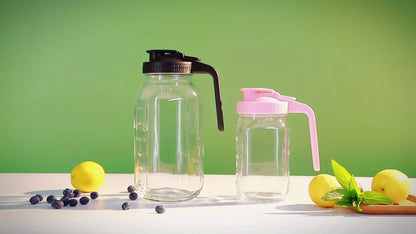 Mason Jar with Handle and Lid 64oz, 2/3 Pack BPA-Free Borosilicate Glass Jar with Lid, Leak-Proof Wide Mouth Beverage Carafe for Water Juice Smoothie, Sports Outdoor Kitchen Gift, Pink Black Blue