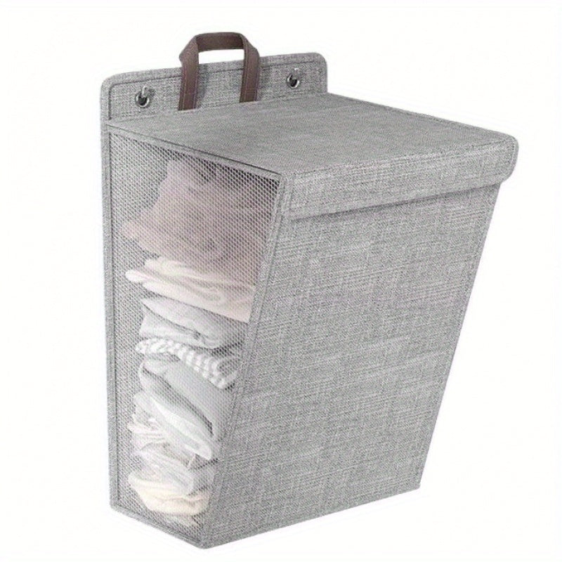 Foldable Wall Mounted Laundry Hamper Oxford Cloth with Lid Space Saving Collapsible Clothes Storage Basket Bedroom Bathroom Living Room Large 22x15 Inch Gray