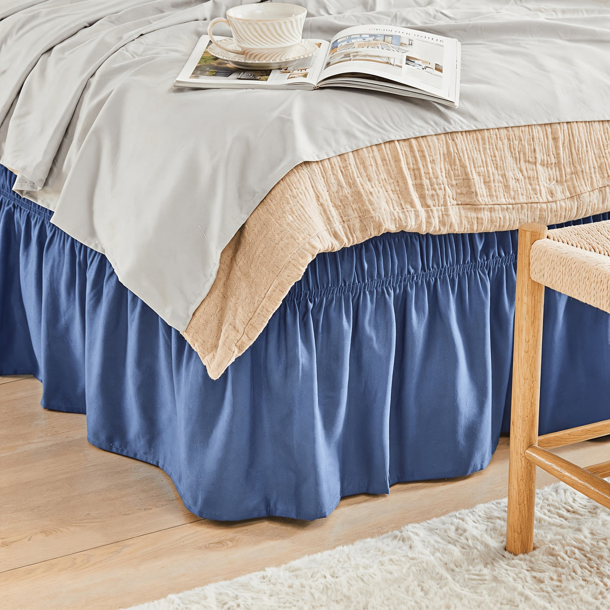 Bed Skirt Wrap Around Elastic – 15 Inch Drop Microfiber Dust Ruffle No Lift Needed Adjustable Hotel Quality Fade Resistant Machine Washable Twin Full Queen King 30 Colors