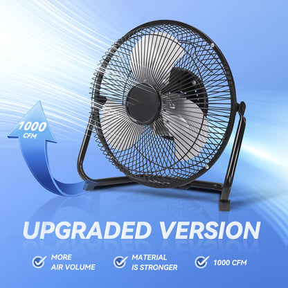 High Velocity Industrial Floor Fan 9 & 14 Inch – Heavy Duty Metal Cradle Fan with 3-Speed Control, 360° Tilt, Powerful Airflow for Warehouse, Workshop, Garage, Basement & Home Cooling, 120V US Plug