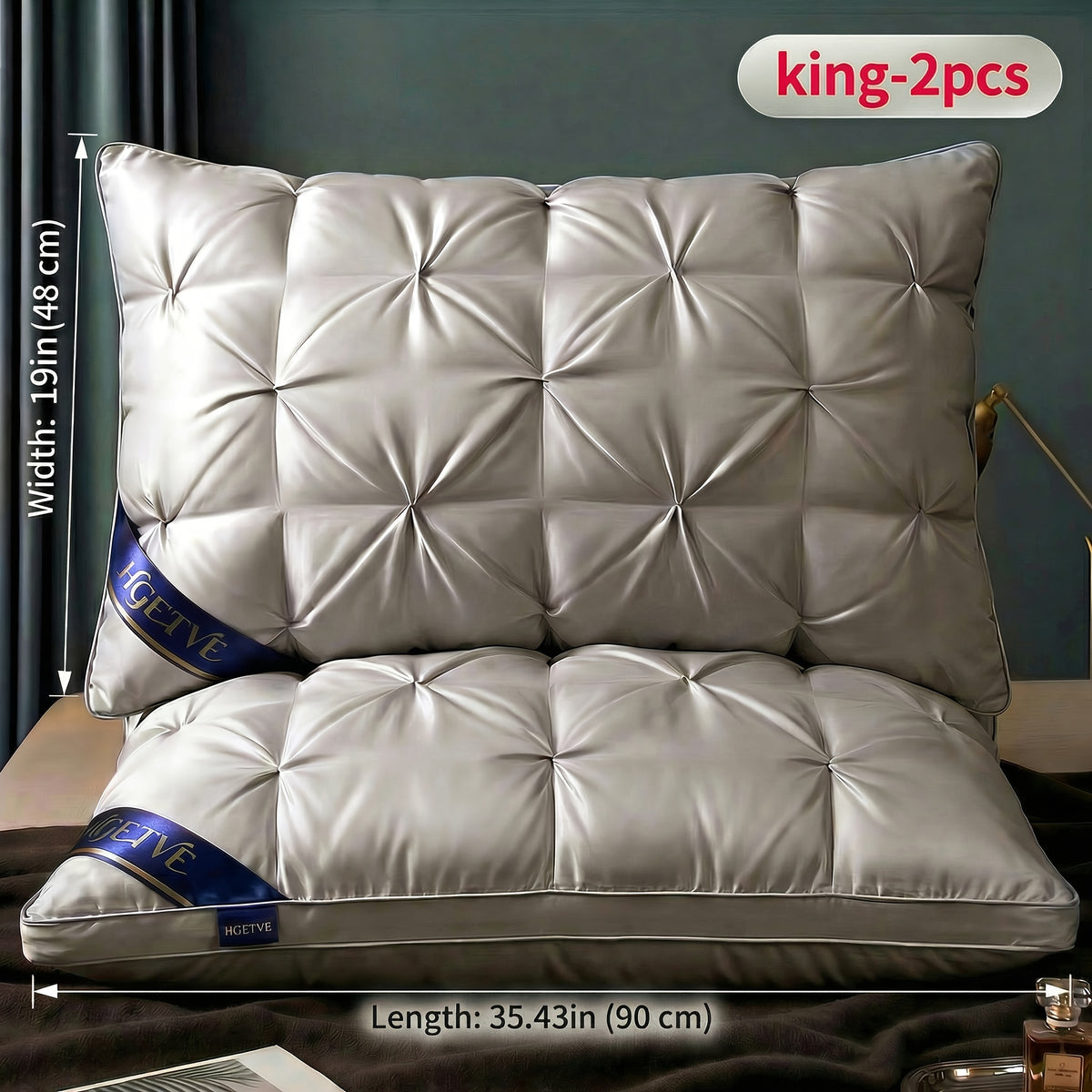 Bed Pillows 2 Pack Hotel Quality Queen King Size, Fluffy Neck Support Sleeping Pillow Set, Cooling Breathable Polyester Fill, Low-Allergen Soft Pillow for Side Back Stomach Sleepers, 6 Colors
