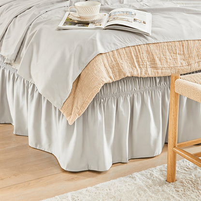 Bed Skirt Wrap Around Elastic – 15 Inch Drop Microfiber Dust Ruffle No Lift Needed Adjustable Hotel Quality Fade Resistant Machine Washable Twin Full Queen King 30 Colors