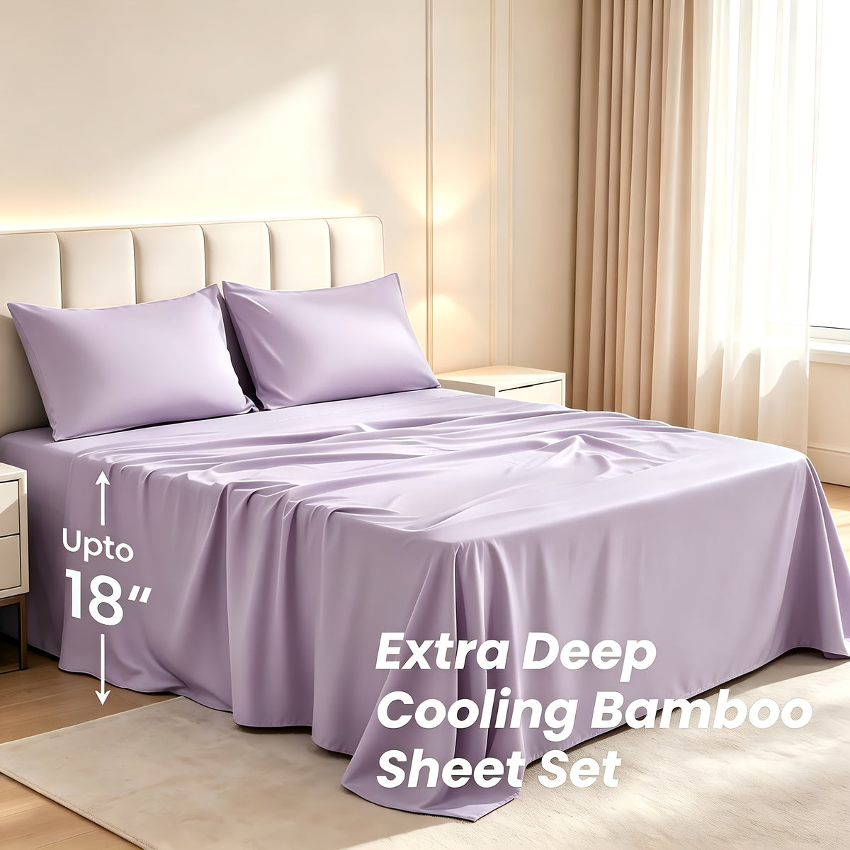 2200TC Bamboo Fiber Bed Sheets Ultra Thick - 18 Inch Deep Pocket, Cooling Breathable Soft Bedding Set, Shrink & Fade Resistant, All Season, Machine Washable, Twin Full Queen King - 14 Colors