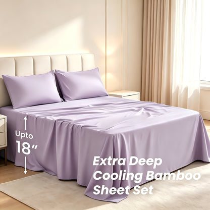 2200TC Bamboo Fiber Bed Sheets Ultra Thick - 18 Inch Deep Pocket, Cooling Breathable Soft Bedding Set, Shrink & Fade Resistant, All Season, Machine Washable, Twin Full Queen King - 14 Colors