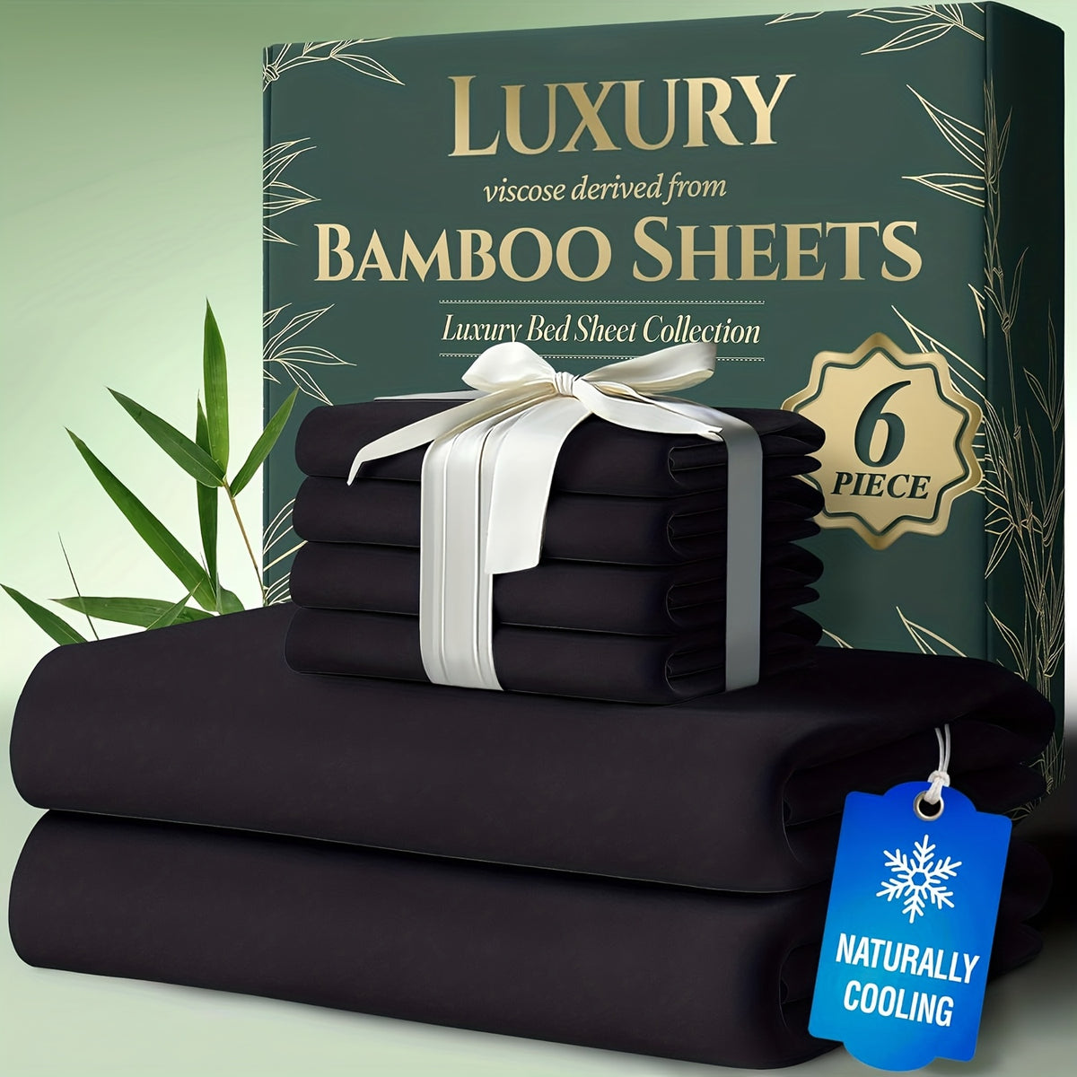 Bamboo Cooling Bed Sheets 6 Piece Set - 17 Inch Deep Pocket Fitted Sheet for Hot Sleepers, Cloud-Soft Luxury Flat Sheet & Pillowcases, Twin Full Queen King, Breathable Hypoallergenic Bedroom Bedding