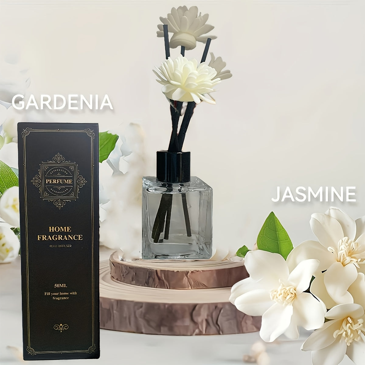 Reed Diffuser Set 50ml Aromatherapy Home Fragrance – Long-Lasting Scented Diffuser Sticks for Bedroom Living Room Office, Elegant Air Freshener Gift, 4 Scents: Gardenia Lavender Shangri-La Encounter