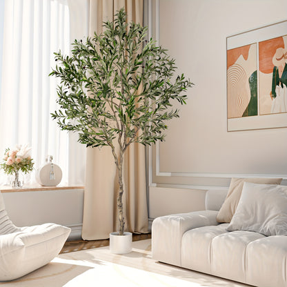 Artificial Olive Tree Indoor 7.2FT 8FT – Potted Tall Faux Olive Tree with Lifelike Trunk, Branches, Fruits & Leaves for Living Room Office Bedroom Decor