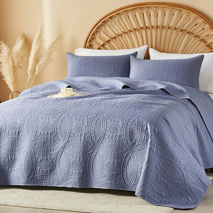 Quilt Set Queen Size 2/3 Piece Lightweight Microfiber Bedspread Soft Cool Coin Pattern Coverlet for All Seasons – Modern Summer Quilt with Pillow Cases for Bedroom Family Gift