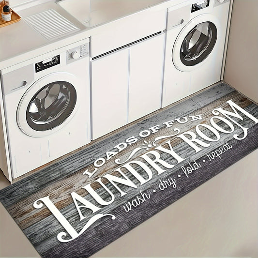 Non-Slip Laundry Room Mat Heavy Duty Washable Runner Rug with Rubber Backing Wood Grain Design for Laundry Room Kitchen Bathroom – Dark Brown Gray Rustic Style Durable Floor Carpet