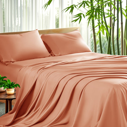Cooling Bamboo Sheet Set 4 Piece – Soft Hotel Quality Bedding with Fitted Sheet, Flat Sheet & 2 Pillowcases, 16" Deep Pocket, Wrinkle & Shrink Resistant, All Season, Luxury Gift Box, Full Queen King