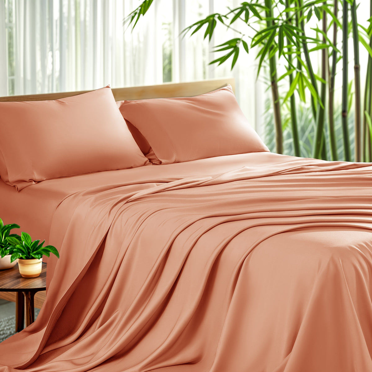 Cooling Bamboo Sheet Set 4 Piece – Soft Hotel Quality Bedding with Fitted Sheet, Flat Sheet & 2 Pillowcases, 16" Deep Pocket, Wrinkle & Shrink Resistant, All Season, Luxury Gift Box, Full Queen King