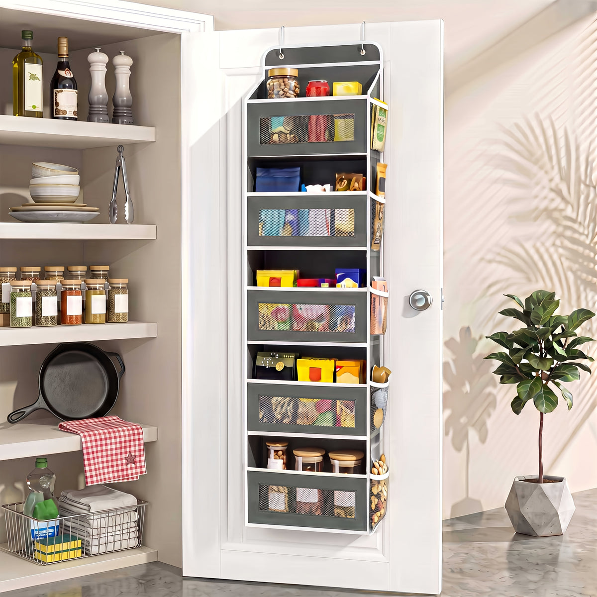 Over the Door Organizer 10-Pocket 5-Tier Hanging Storage 44LB Capacity - No Assembly Breathable Fabric Door Pocket Organizer for Bedroom Bathroom Pantry Kitchen Dorm