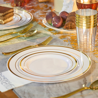 Disposable Plates for Parties 350/700 Piece Dinnerware Set with Dinner Plates, Salad Plates, Cups, Cutlery & Napkins – Gold & Silver for Wedding, Birthday, Graduation, Holiday Celebrations