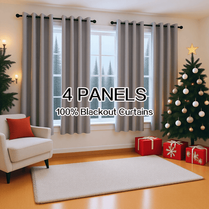 Blackout Curtains 4 Panels 100% Light Blocking Thermal Insulated Soundproof Privacy Curtains for Bedroom Living Room, Heat Noise Reduction Window Drapes, Multiple Sizes, Wine Red Black Gray
