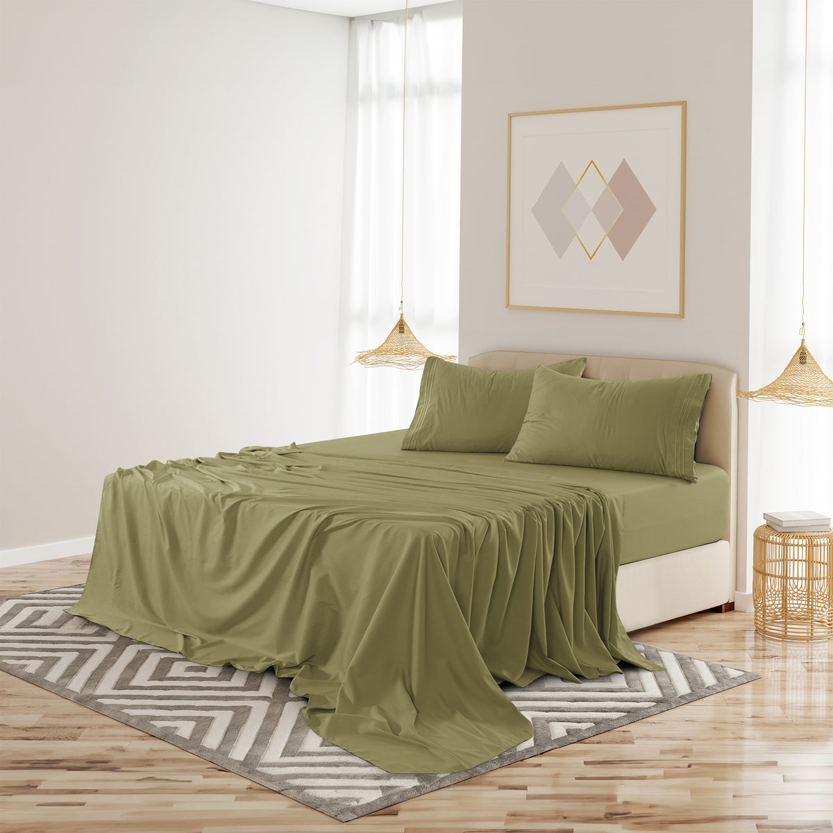1800 Series Bed Sheets Set 4 Pieces – Brushed Microfiber Deep Pocket Sheet Set with Pillowcases, Cooling & Breathable Bedding for All Seasons, Fade Resistant, Fits Mattresses Up to 16 Inches