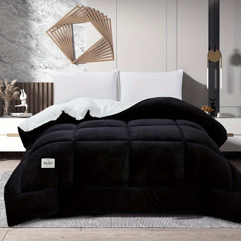 All Season Comforter Thick Soft Quilted Duvet Machine Washable Box Stitch Solid Color – Twin Full Queen King Breathable Warm Bedroom Comforter for Fall Winter Rouge Black Grey Blue Green