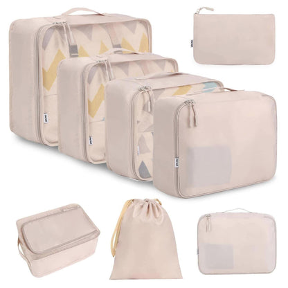 Packing Cubes for Suitcases 8 Piece Set – Travel Luggage Organizer Bags for Men & Women, Compression Waterproof Clothing Shoe Storage Cubes for Carry-On Backpack Family Vacation & Business Travel