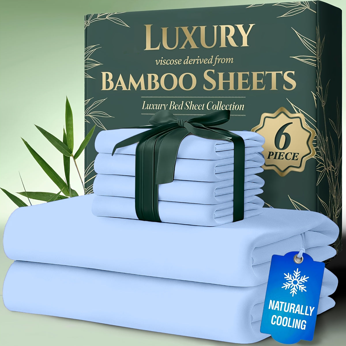 Bamboo Cooling Bed Sheets 6 Piece Set - 17 Inch Deep Pocket Fitted Sheet for Hot Sleepers, Cloud-Soft Luxury Flat Sheet & Pillowcases, Twin Full Queen King, Breathable Hypoallergenic Bedroom Bedding