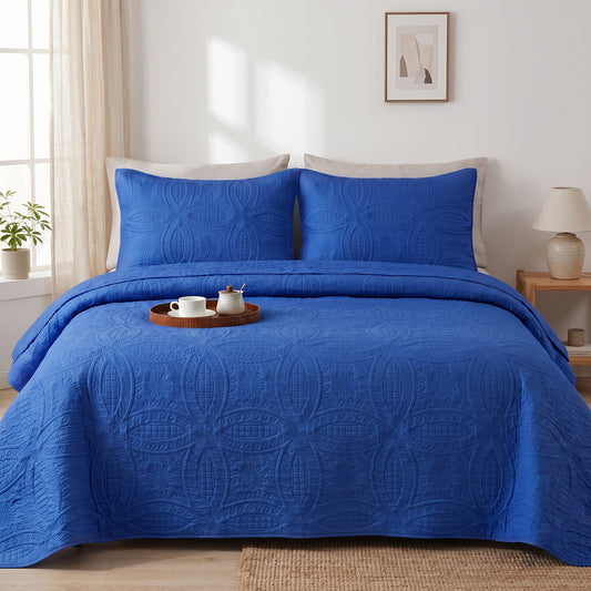 Quilted Bedspread Bed Cover 2/3pcs – Ultrasonic Coin Floral Pattern Retro Coverlet, Soft Breathable Non-Slip Mattress Cover, Machine Washable, 12 Colors Twin Full Queen King