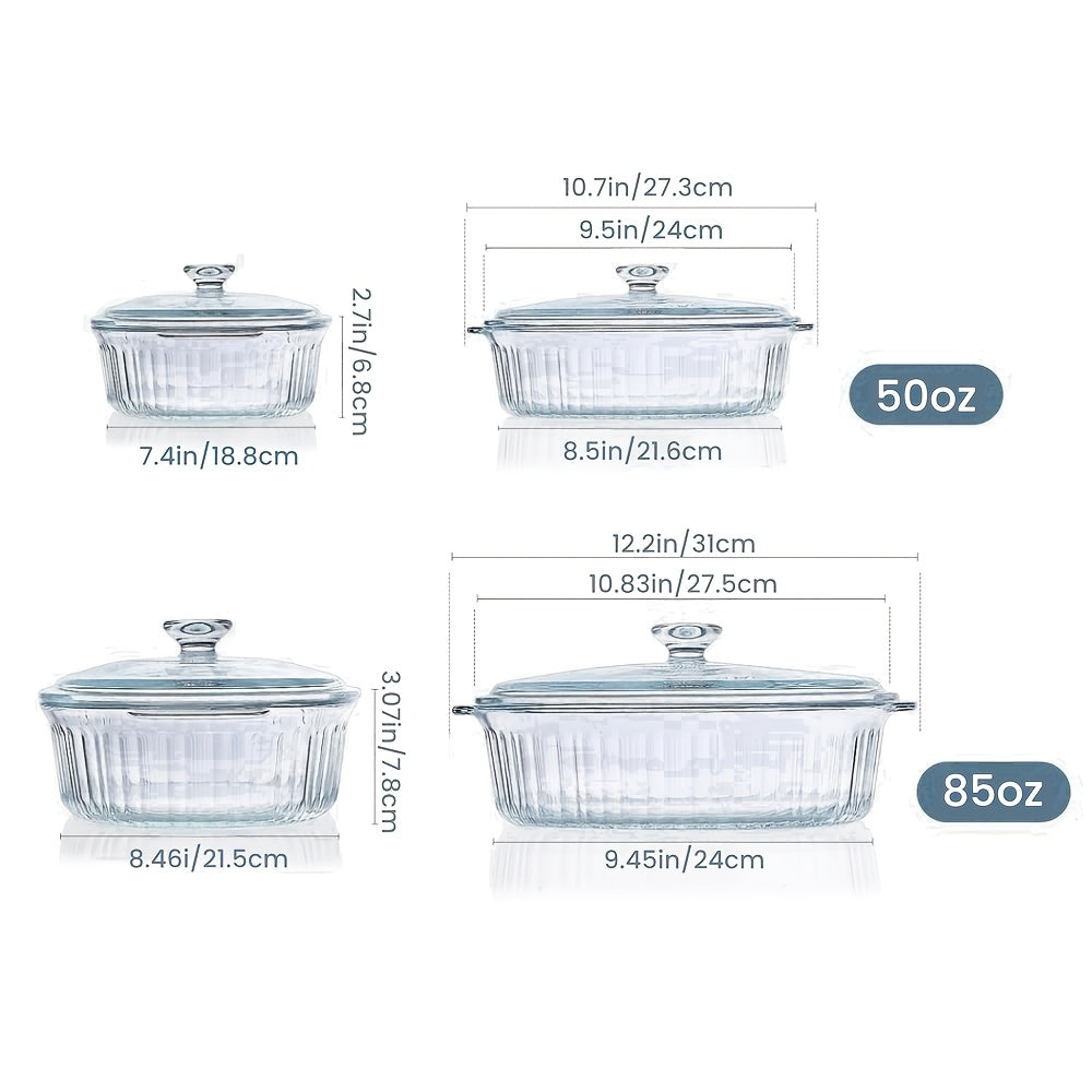 Oval Glass Casserole Dish with Lid Set 50oz & 85oz - Oven & Microwave Safe Baking Dish for Pasta, Chicken, Lasagna & Desserts | Home Viaco