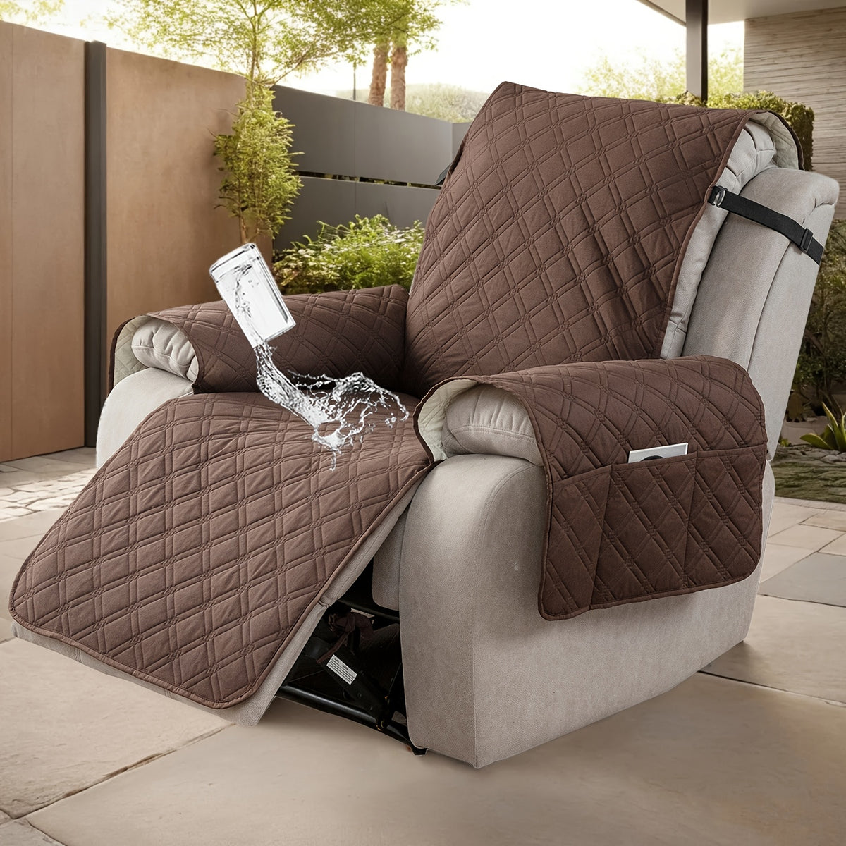 Waterproof Recliner Cover with Side Pockets – Non-Slip Quilted Recliner Slipcover, Scratch-Resistant & Machine Washable, Pet & Kid Friendly Furniture Protector