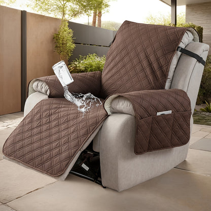 Waterproof Recliner Cover with Side Pockets – Non-Slip Quilted Recliner Slipcover, Scratch-Resistant & Machine Washable, Pet & Kid Friendly Furniture Protector