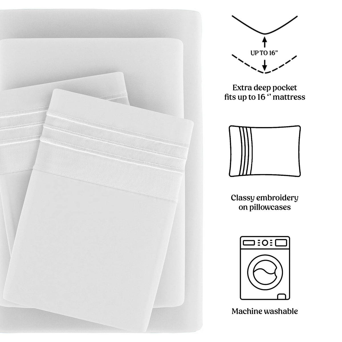 Soft Microfiber Bed Sheet Set 4-Piece 1800 Series 16 Inch Deep Pocket Hotel Luxury Cooling Sheets with Embroidered Pillowcases, Fade & Shrink Resistant, Twin to Cal King, 20 Colors