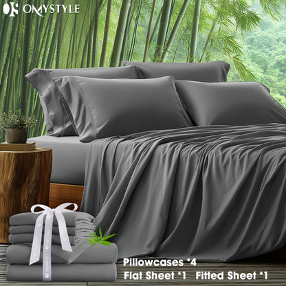 6-Piece Bamboo Blend Bed Sheet Set Ultra Soft Breathable Deep Pocket Fitted Sheet Flat Sheet 4 Pillowcases for Hot Sleepers Twin Full Queen King