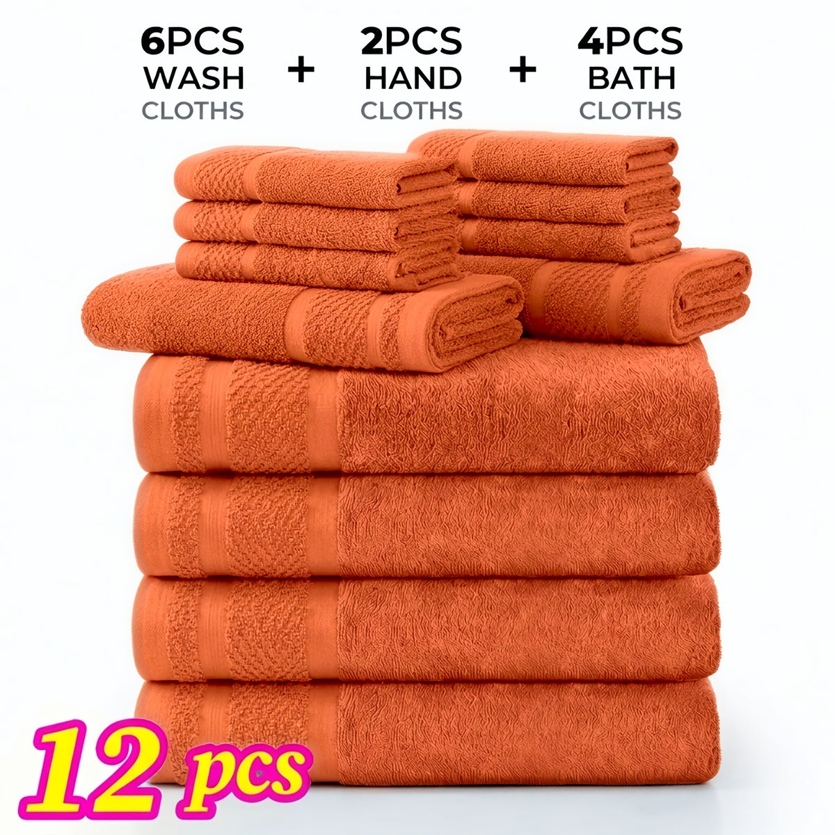Bath Towel Set 12 or 24 Piece Hotel Quality Cotton Highly Absorbent Quick Dry – Bath Towels Hand Towels Washcloths for Hotel Spa Gym Home Bathroom Dark Gray White Orange Blue Purple Navy