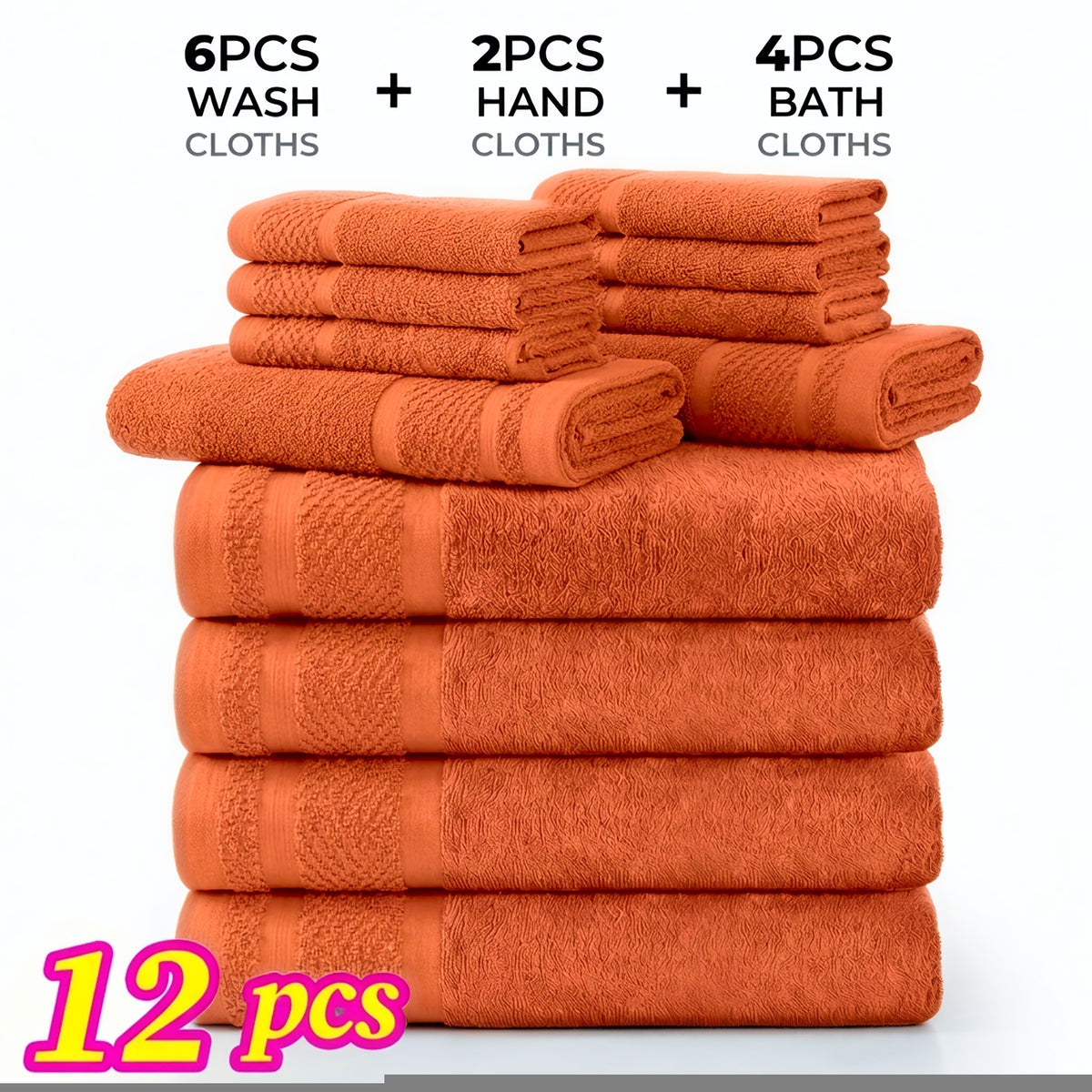 Bath Towel Set 12 or 24 Piece Hotel Quality Cotton Highly Absorbent Quick Dry – Bath Towels Hand Towels Washcloths for Hotel Spa Gym Home Bathroom Dark Gray White Orange Blue Purple Navy